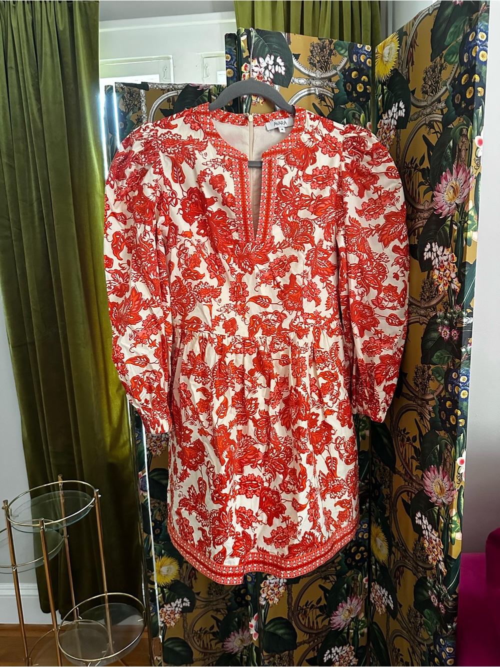 Women’s Orange Floral Long-Sleeve Mini Dress Avara - Picture 2 of 4